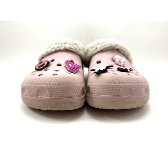 Crocs Classic Kids Pink Fleece Lined Clogs Girls 10/11 5 Jibbitz Disney Star War - Picture 6 of 12